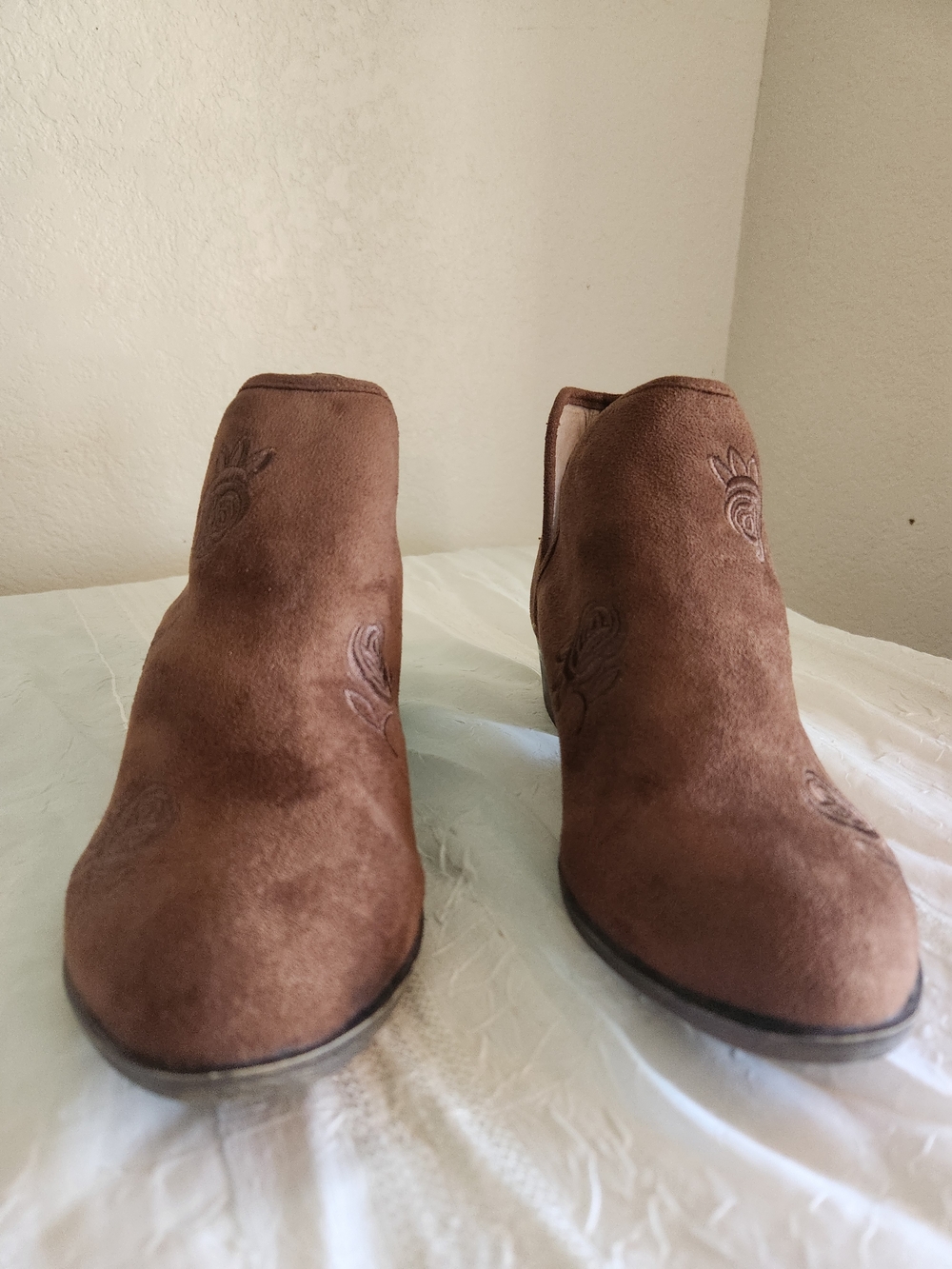 hippie laundry Brown Suede Ankle Booties with Embroidered Detail